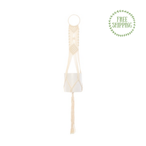 Macrame Hanging Pot Holder White (105cm)