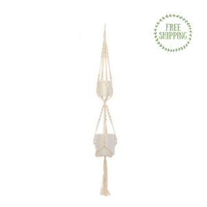 Macrame Hanging Double Pot Holder White (140cm)